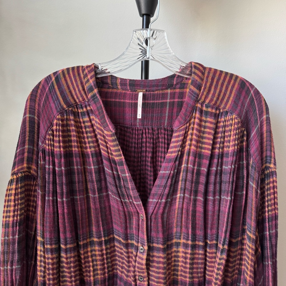 Free People Plaid Slouchy Oversized Top - Picture 4 of 11